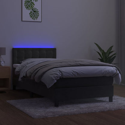 Boxspring Met Matras En Led Fluweel Donkergrijs 80X200 Cm - Design Meubelz