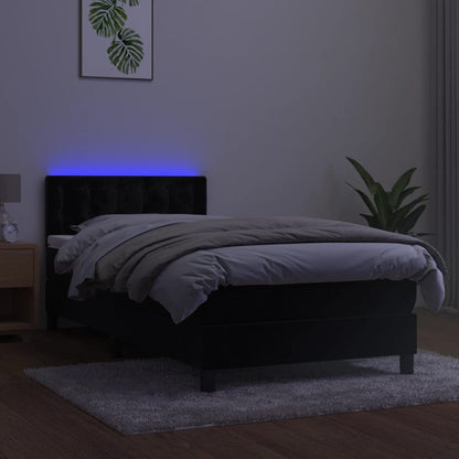 Boxspring Met Matras En Led Fluweel Zwart 80X200 Cm - Design Meubelz