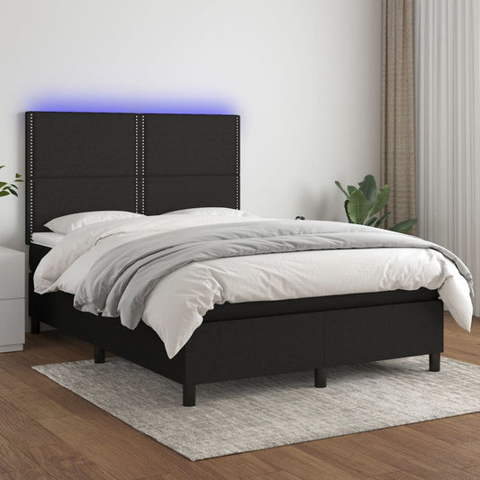 Boxspring Met Matras En Led Stof Zwart 140X200 Cm - Design Meubelz