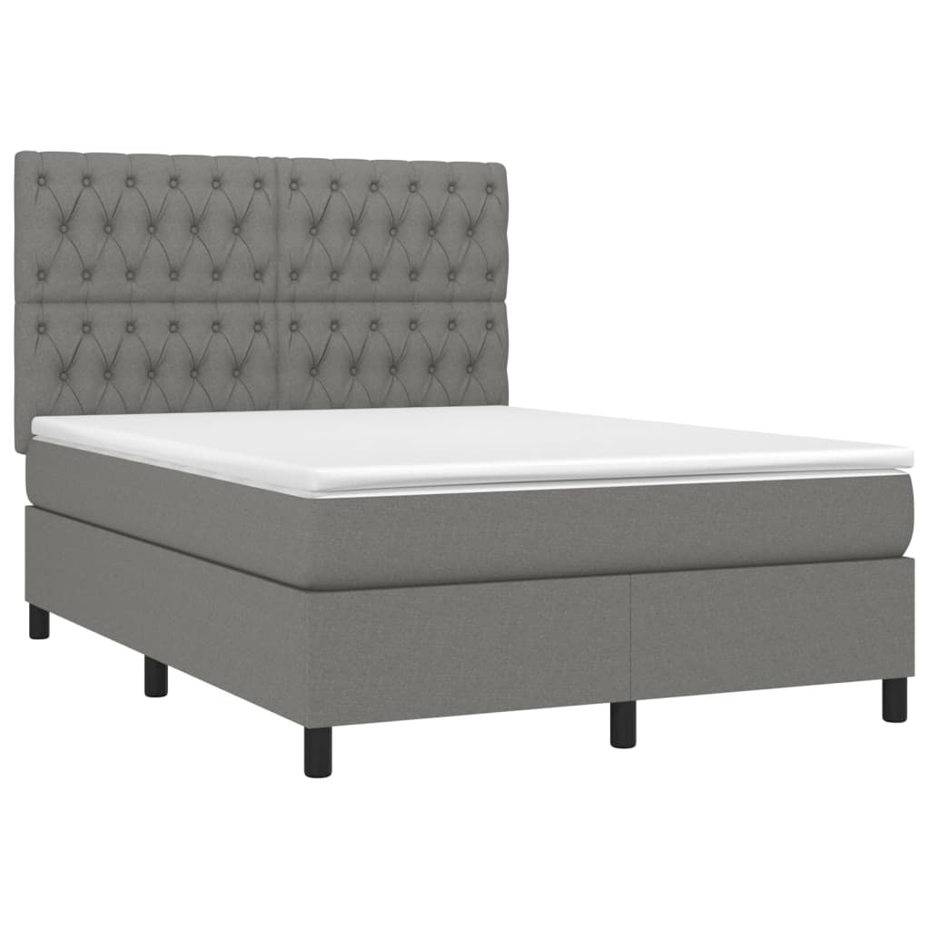 Boxspring Met Matras En Led Stof Donkergrijs 140X190 Cm - Design Meubelz