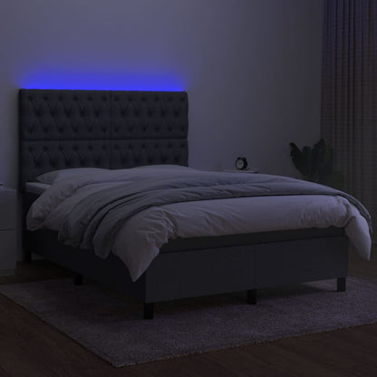 Boxspring Met Matras En Led Stof Donkergrijs 140X190 Cm - Design Meubelz