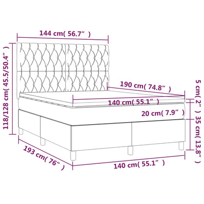 Boxspring Met Matras En Led Stof Donkergrijs 140X190 Cm - Design Meubelz