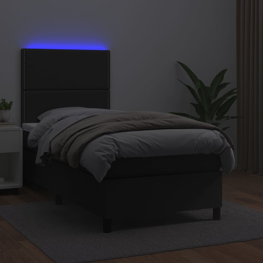 Boxspring Met Matras En Led Kunstleer Zwart 100X200 Cm - Design Meubelz