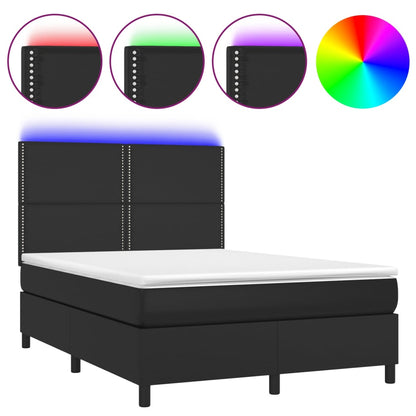 Boxspring Met Matras En Led Kunstleer Zwart 140X190 Cm - Design Meubelz