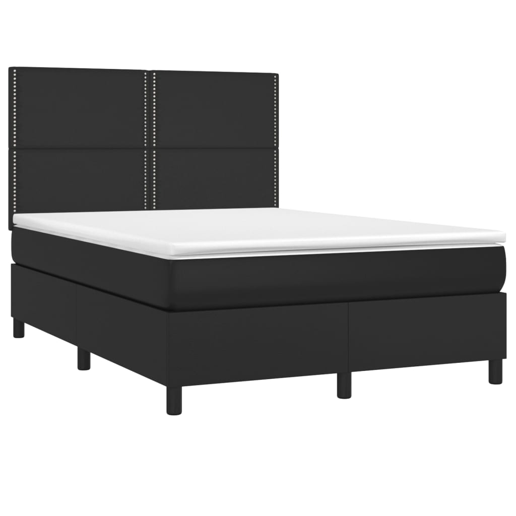 Boxspring Met Matras En Led Kunstleer Zwart 140X190 Cm - Design Meubelz