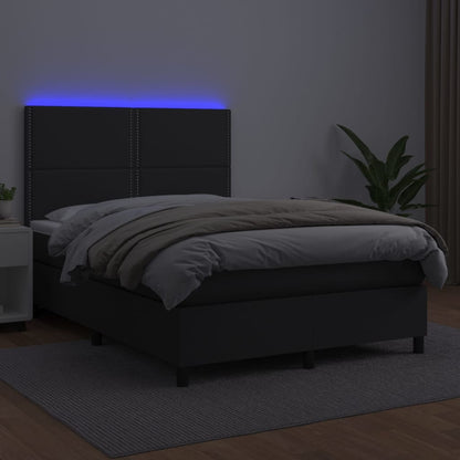 Boxspring Met Matras En Led Kunstleer Zwart 140X190 Cm - Design Meubelz