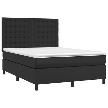 Boxspring Met Matras En Led Kunstleer Zwart 140X190 Cm - Design Meubelz