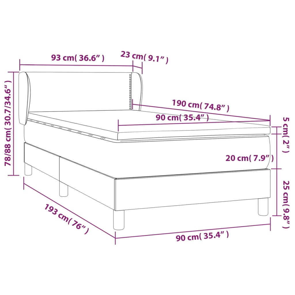 Boxspring Met Matras Fluweel Lichtgrijs 90X190 Cm - Design Meubelz