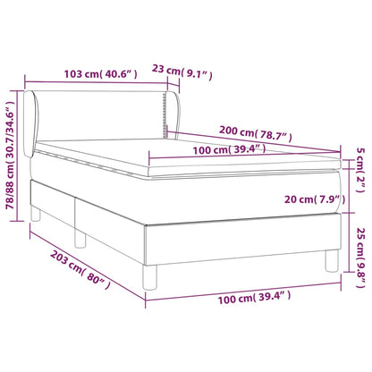 Boxspring Met Matras Fluweel Lichtgrijs 100X200 Cm - Design Meubelz