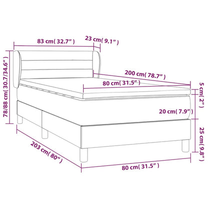 Boxspring Met Matras Fluweel Donkergrijs 80X200 Cm - Design Meubelz