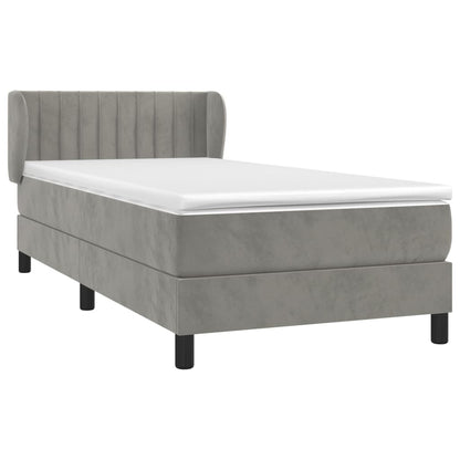 Boxspring Met Matras Fluweel Lichtgrijs 90X190 Cm - Design Meubelz