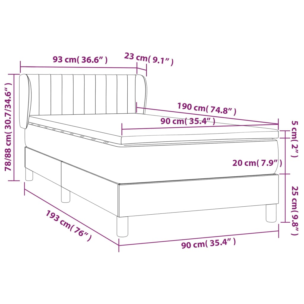 Boxspring Met Matras Fluweel Lichtgrijs 90X190 Cm - Design Meubelz