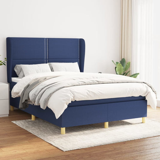 Boxspring Met Matras Stof Blauw 140X200 Cm - Design Meubelz