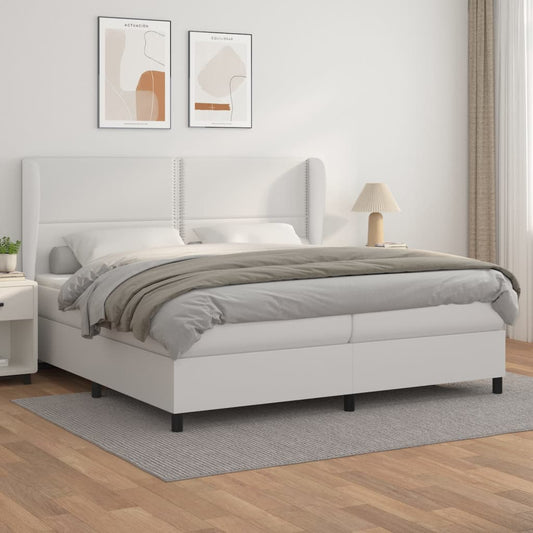 Boxspring Met Matras Kunstleer Wit 200X200 Cm - Design Meubelz