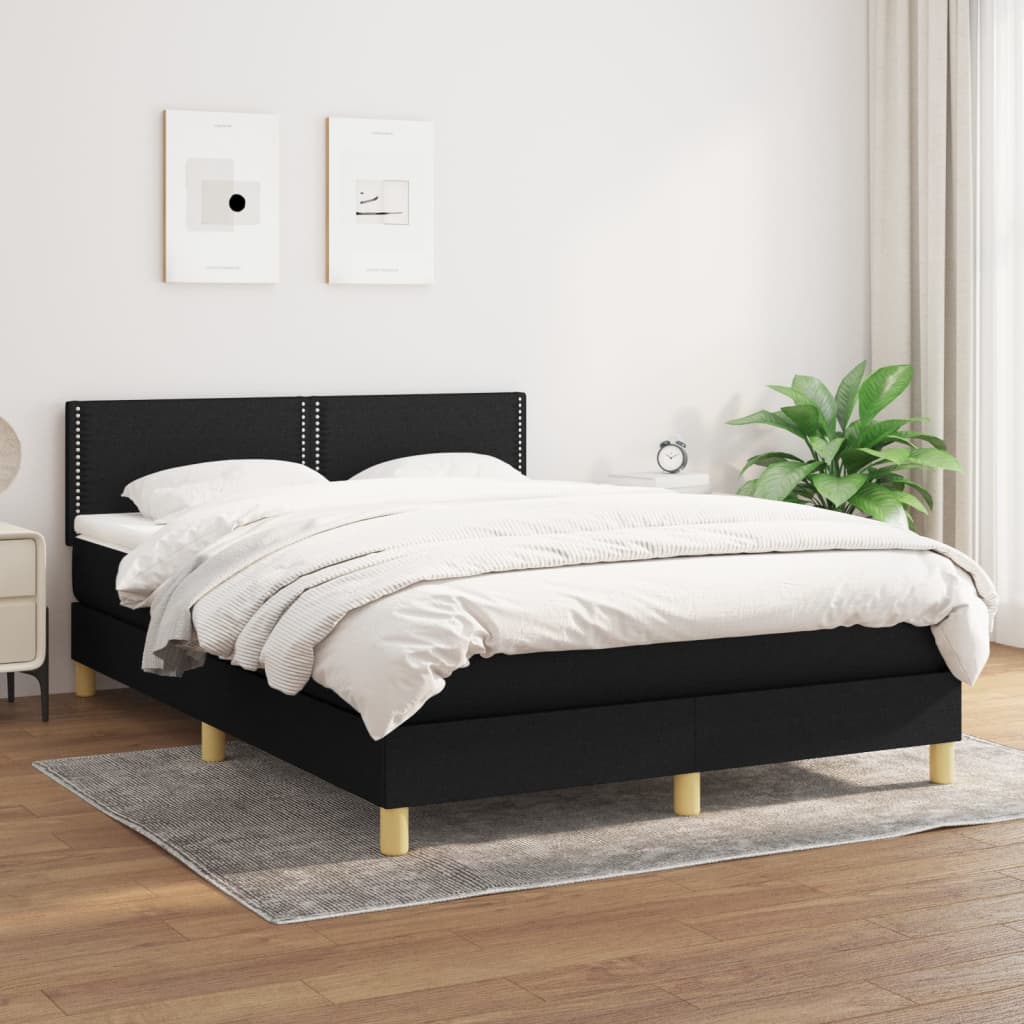 Boxspring Met Matras Stof Zwart 140X190 Cm - Design Meubelz