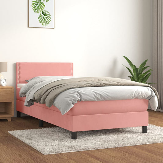 Boxspring Met Matras Fluweel Roze 80X200 Cm - Design Meubelz