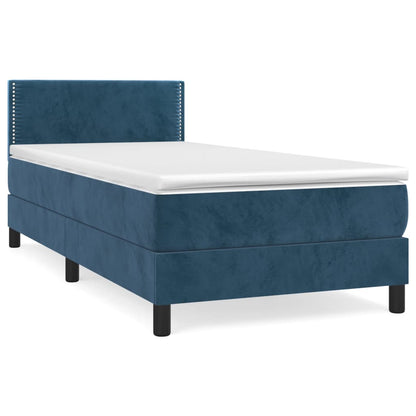 Boxspring Met Matras Fluweel Donkerblauw 100X200 Cm - Design Meubelz