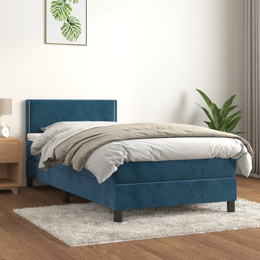 Boxspring Met Matras Fluweel Donkerblauw 100X200 Cm - Design Meubelz