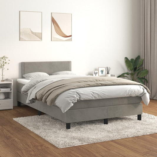 Boxspring Met Matras Fluweel Lichtgrijs 120X200 Cm - Design Meubelz