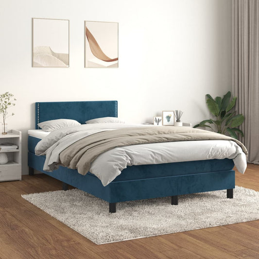 Boxspring Met Matras Fluweel Donkerblauw 120X200 Cm - Design Meubelz