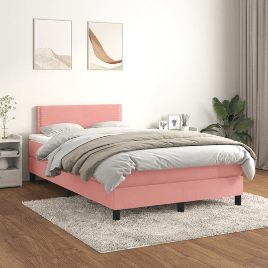 Boxspring Met Matras Fluweel Roze 120X200 Cm - Design Meubelz