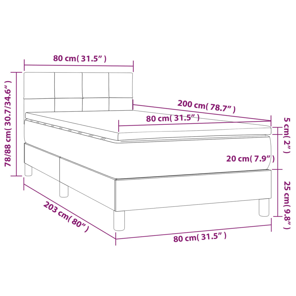 Boxspring Met Matras Fluweel Donkergrijs 80X200 Cm - Design Meubelz