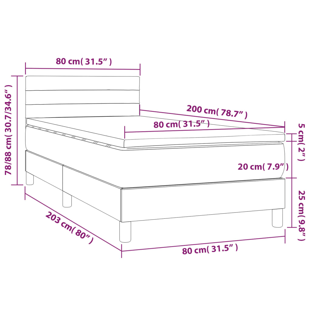 Boxspring Met Matras Fluweel Lichtgrijs 80X200 Cm - Design Meubelz