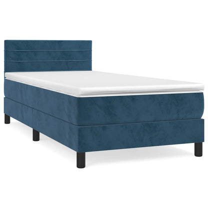 Boxspring Met Matras Fluweel Donkerblauw 80X200 Cm - Design Meubelz