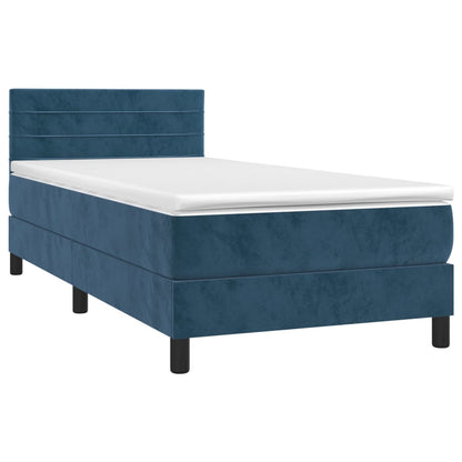 Boxspring Met Matras Fluweel Donkerblauw 80X200 Cm - Design Meubelz