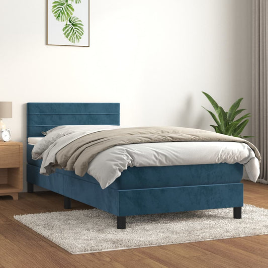 Boxspring Met Matras Fluweel Donkerblauw 80X200 Cm - Design Meubelz