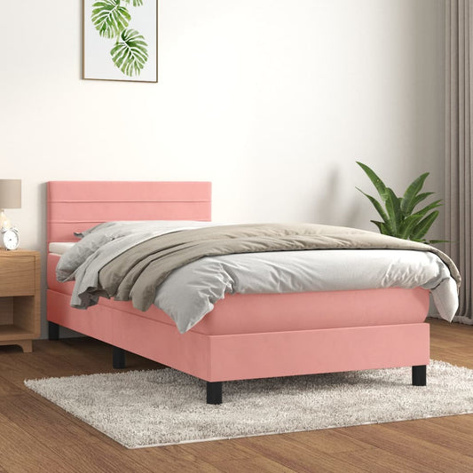 Boxspring Met Matras Fluweel Roze 80X200 Cm - Design Meubelz