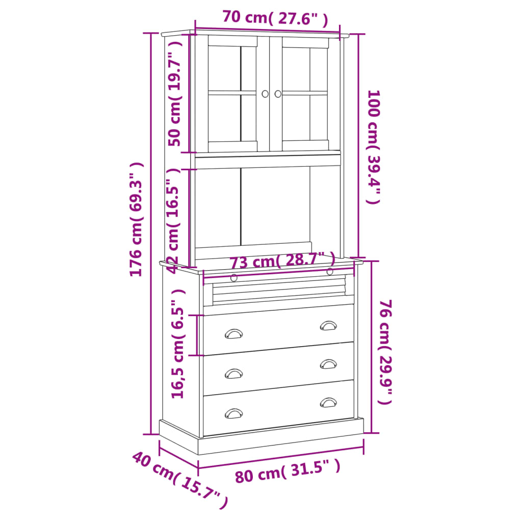 Hoge Kast Vigo 80X40X176 Cm Massief Grenenhout Grijs - Design Meubelz