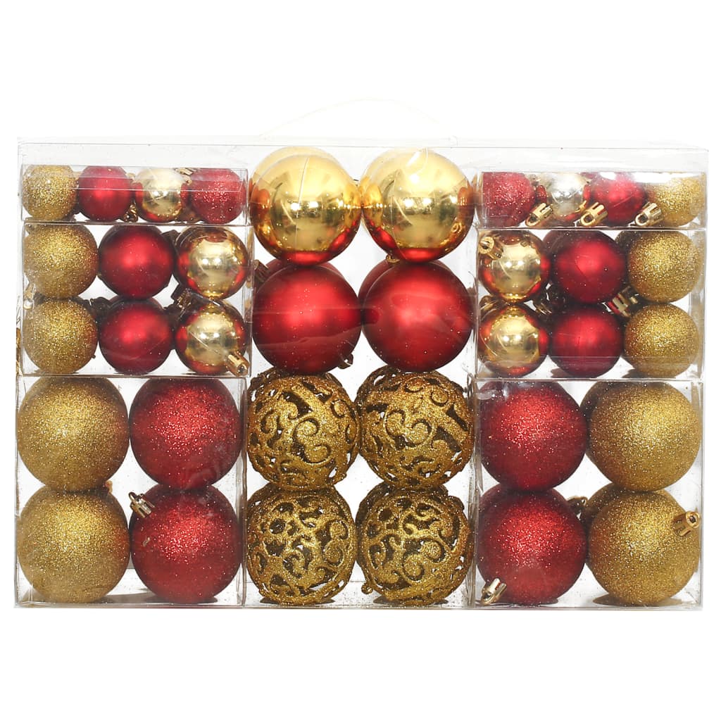 Kerstballen 100 St 3/4/6 Cm Goudkleurig En Wijnrood Rood en goud - Design Meubelz