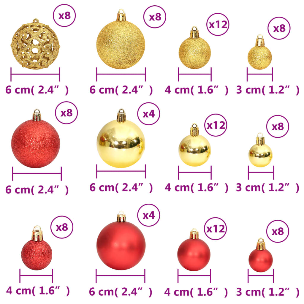 Kerstballen 100 St 3/4/6 Cm Goudkleurig En Wijnrood Rood en goud - Design Meubelz