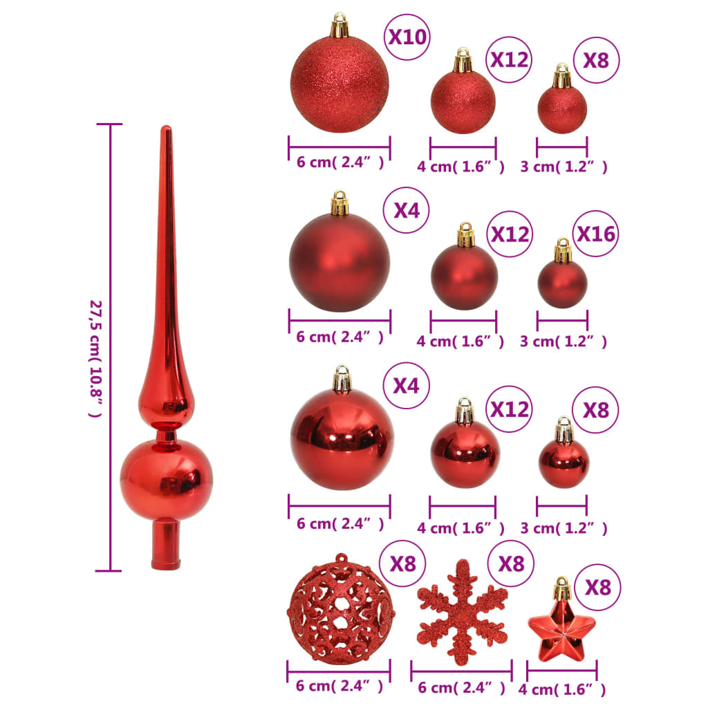 111-Delige Kerstballenset Polystyreen Rood Rood - Design Meubelz