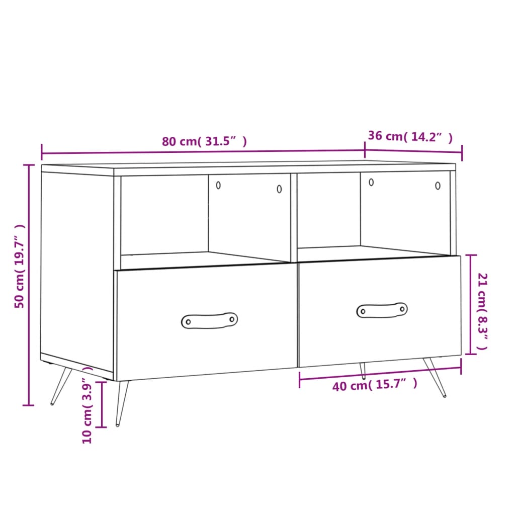 Tv-Meubel 80X36X50 Cm Bewerkt Hout Hoogglans Wit - Design Meubelz