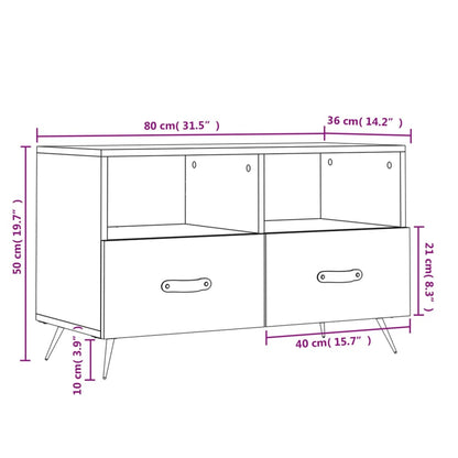 Tv-Meubel 80X36X50 Cm Bewerkt Hout Hoogglans Wit - Design Meubelz