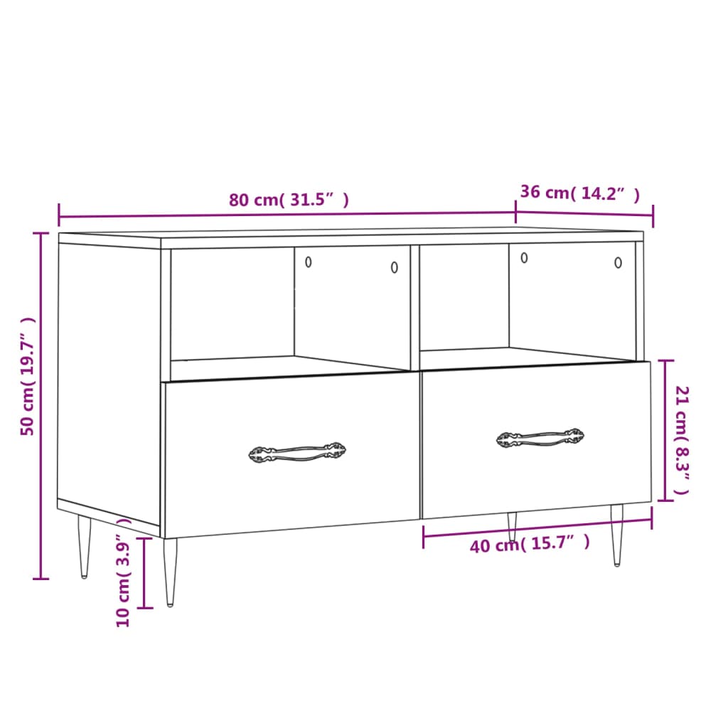 Tv-Meubel 80X36X50 Cm Bewerkt Hout Zwart Zwart - Design Meubelz