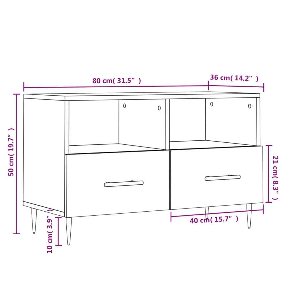 Tv-Meubel 80X36X50 Cm Bewerkt Hout Wit Wit - Design Meubelz