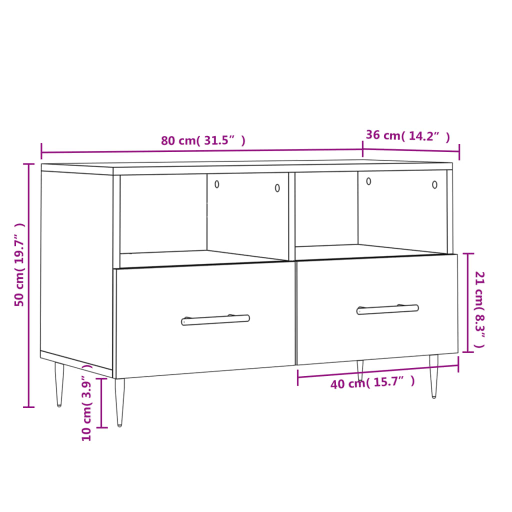 Tv-Meubel 80X36X50 Cm Bewerkt Hout Betongrijs Betongrijs - Design Meubelz