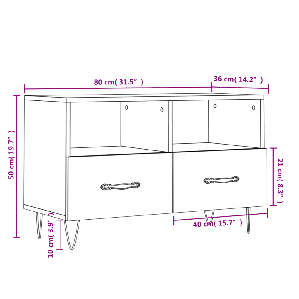 Tv-Meubel 80X36X50 Cm Bewerkt Hout Wit Wit - Design Meubelz