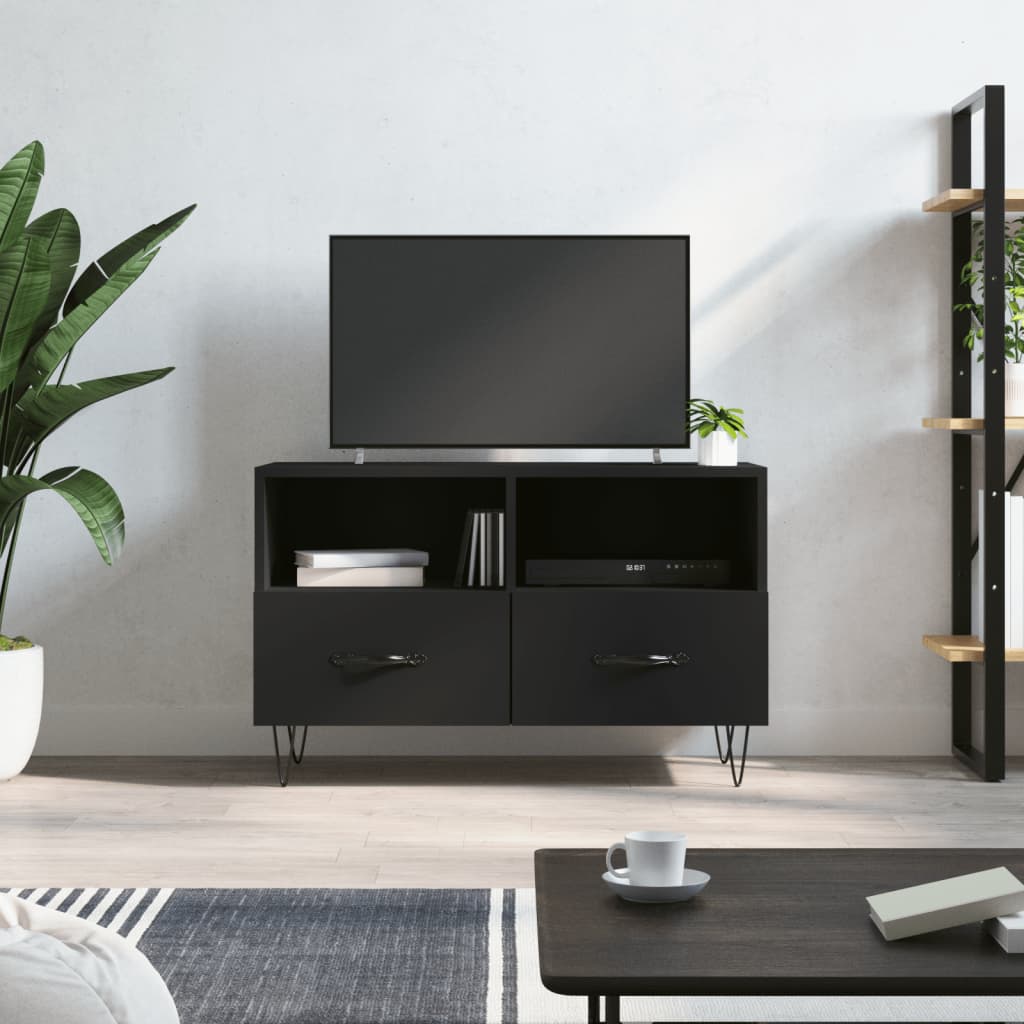 Tv-Meubel 80X36X50 Cm Bewerkt Hout Zwart Zwart - Design Meubelz