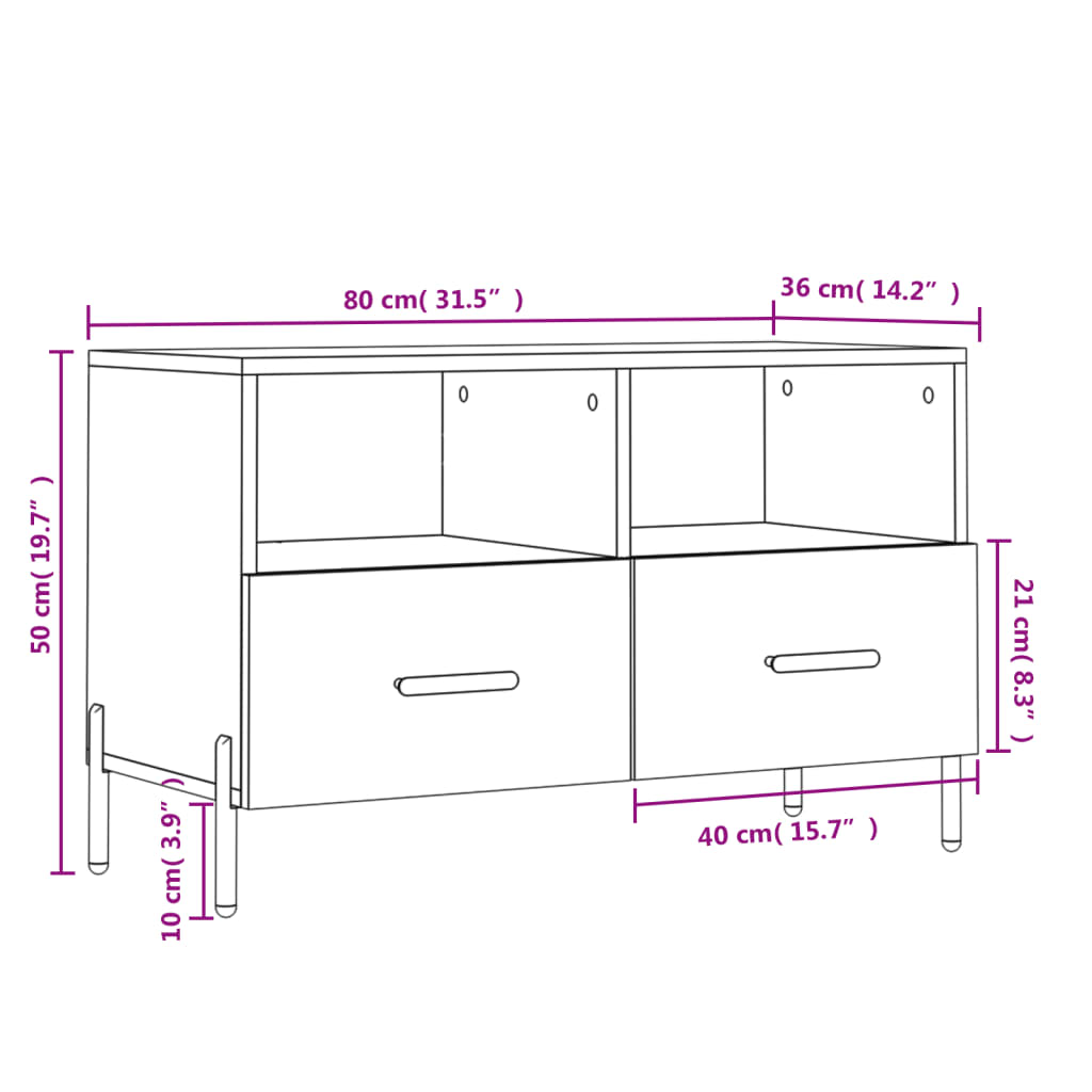 Tv-Meubel 80X36X50 Cm Bewerkt Hout Bruineikenkleurig Bruineiken - Design Meubelz