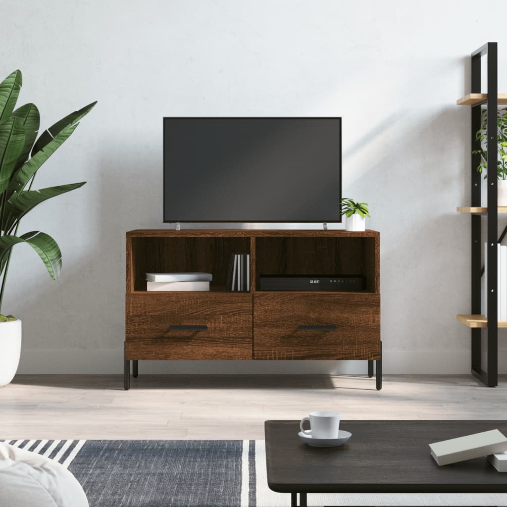 Tv-Meubel 80X36X50 Cm Bewerkt Hout Bruineikenkleurig Bruineiken - Design Meubelz