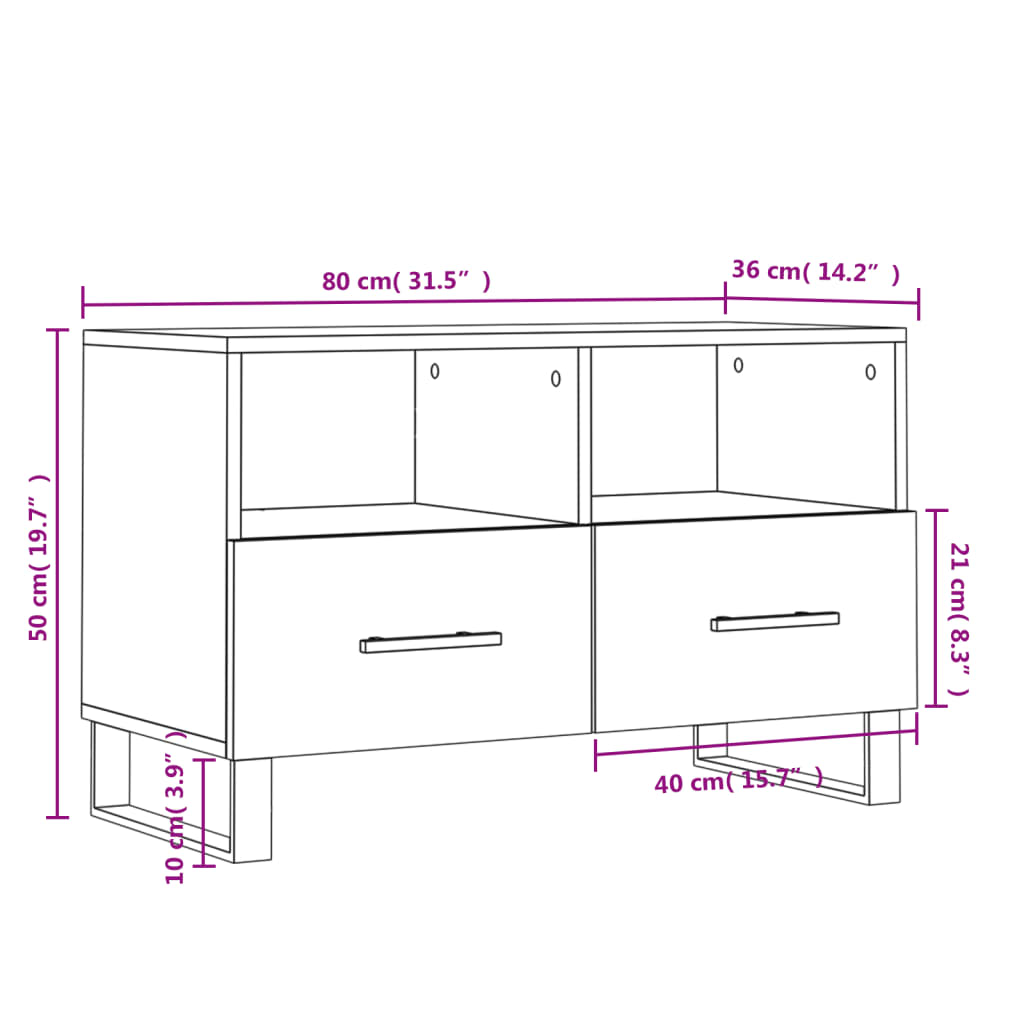 Tv-Meubel 80X36X50 Cm Bewerkt Hout Wit Wit - Design Meubelz