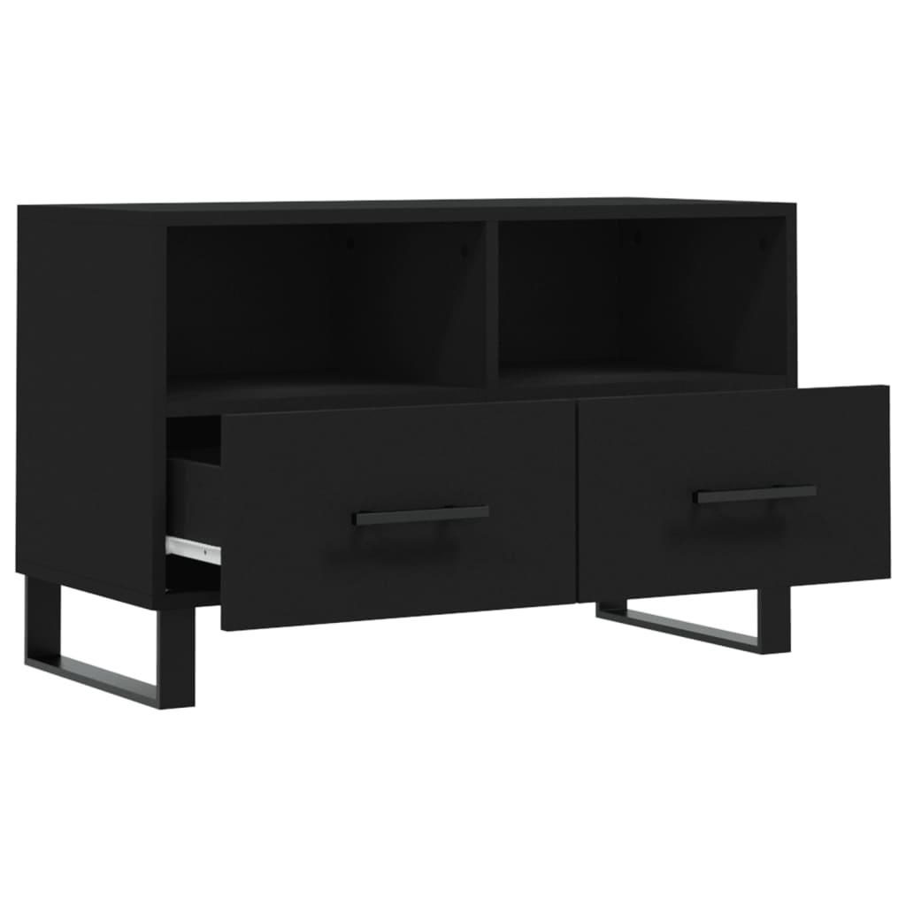 Tv-Meubel 80X36X50 Cm Bewerkt Hout Zwart Zwart - Design Meubelz