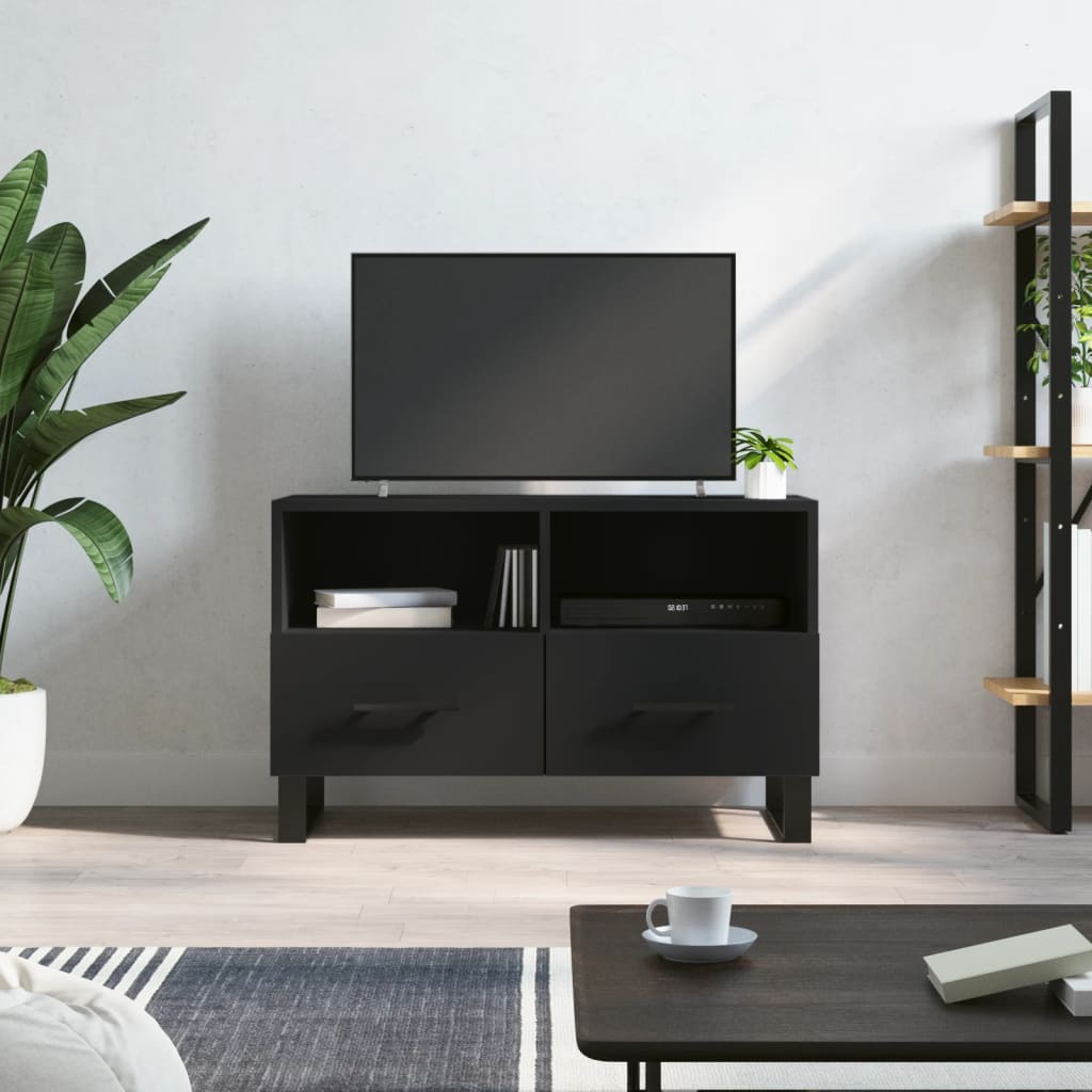 Tv-Meubel 80X36X50 Cm Bewerkt Hout Zwart Zwart - Design Meubelz