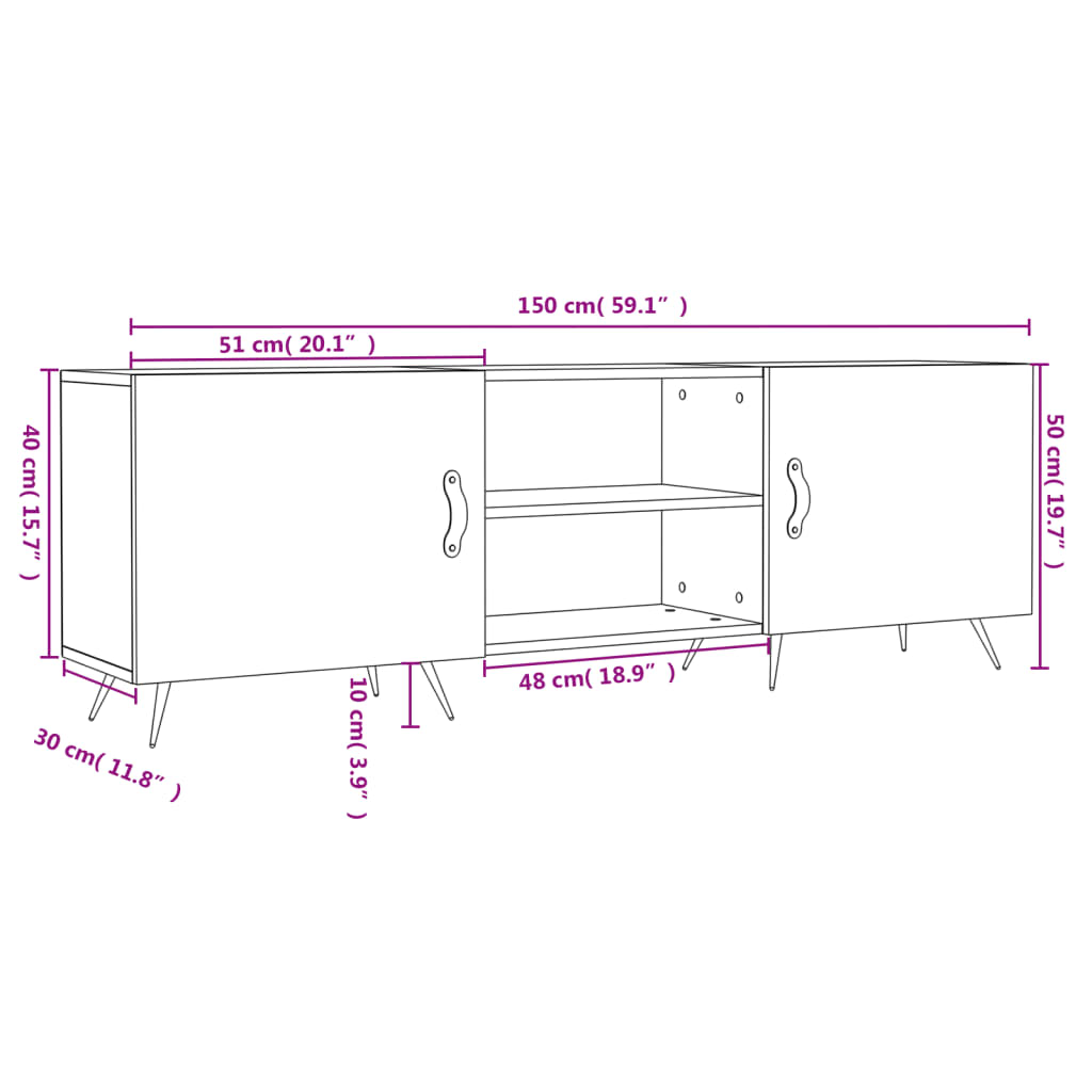 Tv-Meubel 150X30X50 Cm Bewerkt Hout Betongrijs Betongrijs - Design Meubelz