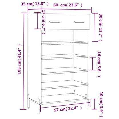 Schoenenkast 60X35X105 Cm Bewerkt Hout Betongrijs - Design Meubelz