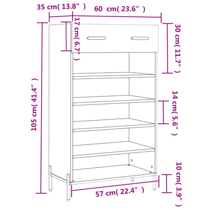 Schoenenkast 60X35X105 Cm Bewerkt Hout Grijs Sonoma Eikenkleur - Design Meubelz